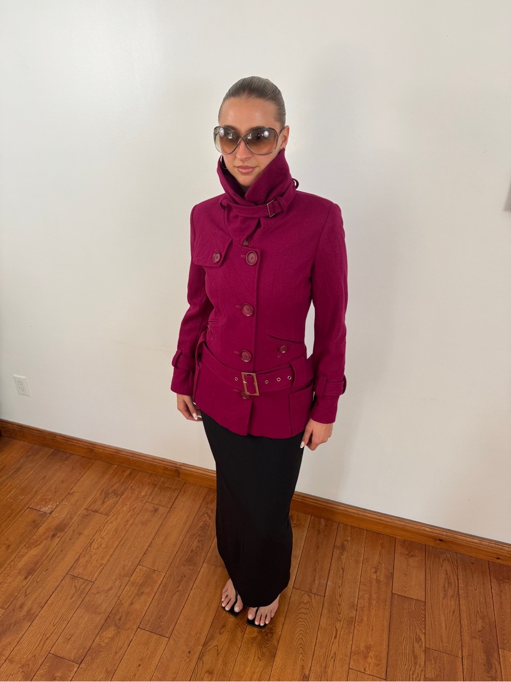 Moda International Magenta Belted Trench Coat